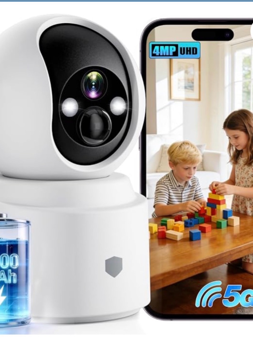 4MP HD Pan/Tilt WiFi Indoor Home Security Camera with Night Vision & 2 Way Talk